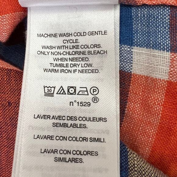 Lauren Ralph Lauren 100% Linen Blouse 2X Orange Blue Plaid Long Sleeve Button Up - Picture 6 of 6